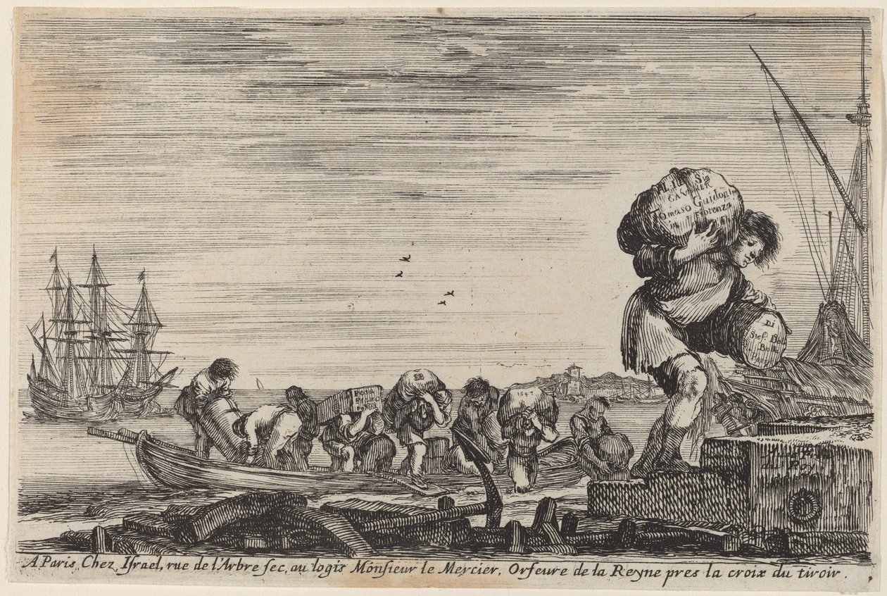 Titelside for udsigt over havets havne, 1647. af Stefano della Bella