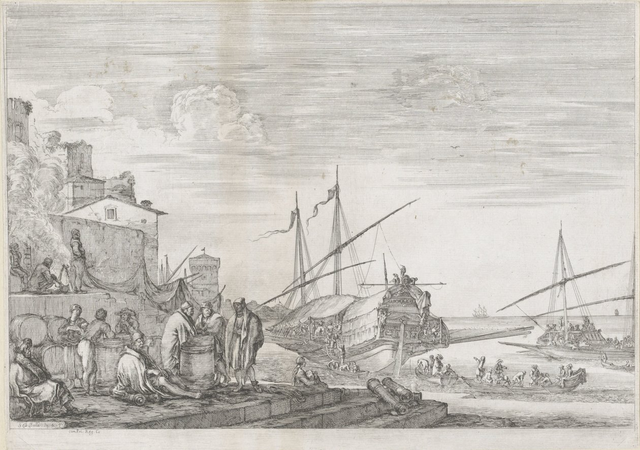 To kabysskibe i havnen i Livorno Port of Livorno (serietitel) Vues de port de Livourne (serietitel) af Stefano della Bella