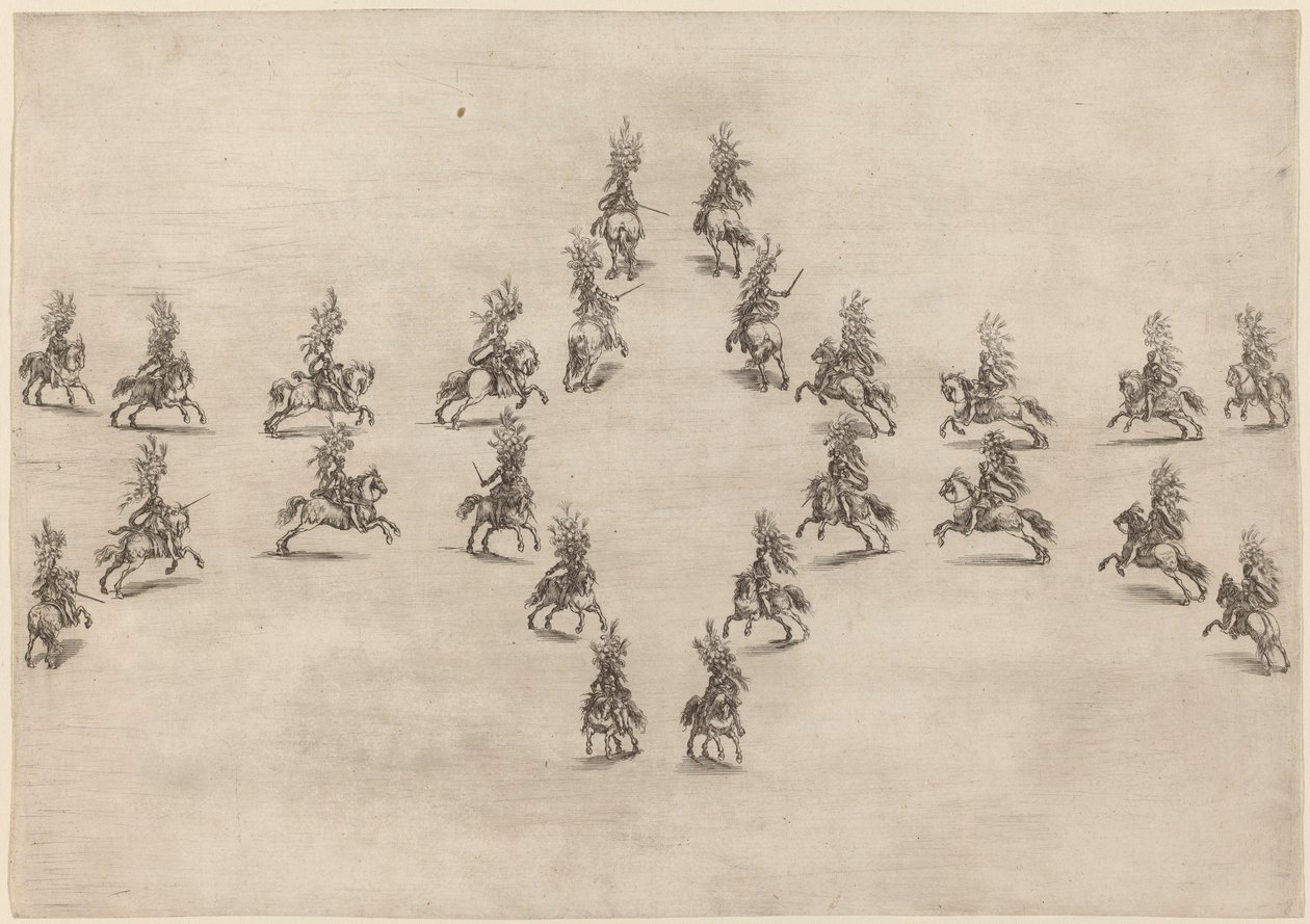 Fireogtyve kavalerer i en oval, 1652. af Stefano della Bella