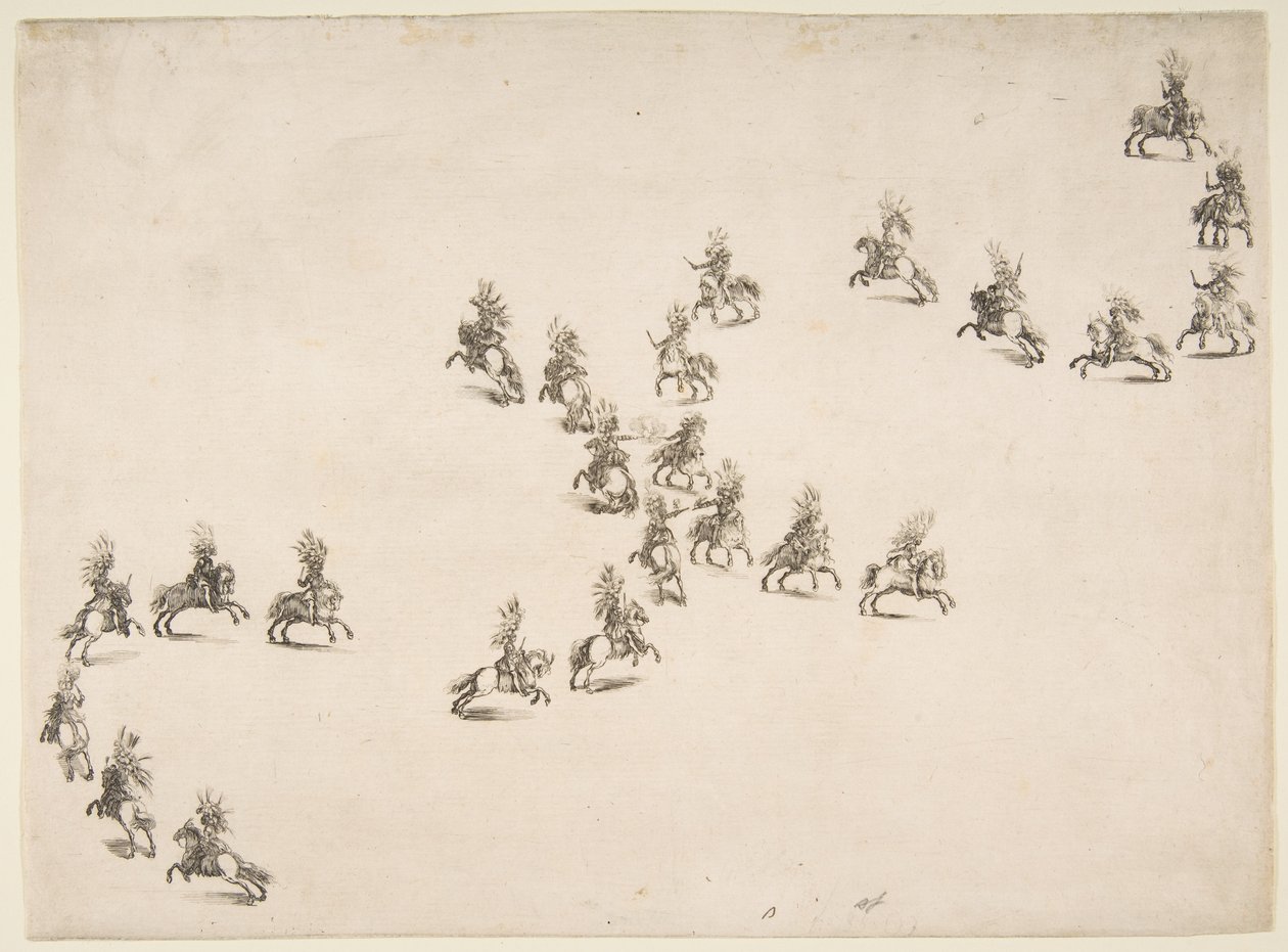 Fireogtyve kavalerer danner et dobbelt S, 1652. af Stefano della Bella
