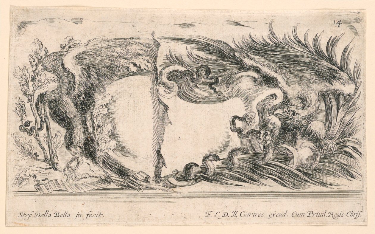 To halvdele af skilte, nr. 14 fra "Samling af forskellige luner og ni opfindelser af mapper og ornamenter" af Stefano della Bella
