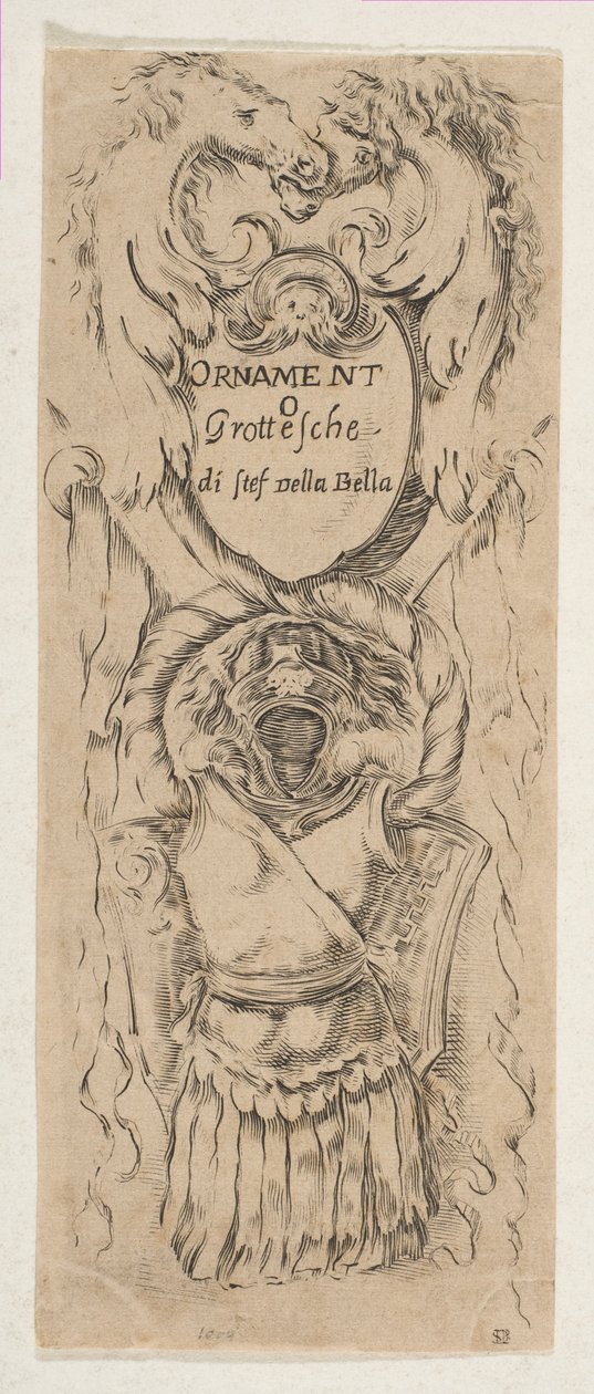 To hestehoveder, der indrammer et skjold, ca. 1653. af Stefano della Bella