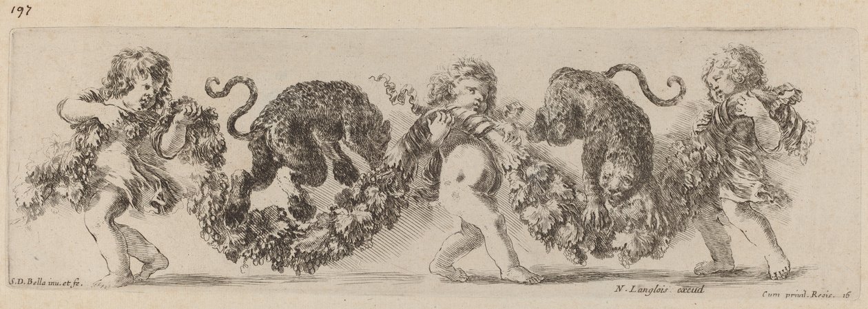 To leoparder, der springer en feston støttet af børn, sandsynligvis 1648. af Stefano della Bella