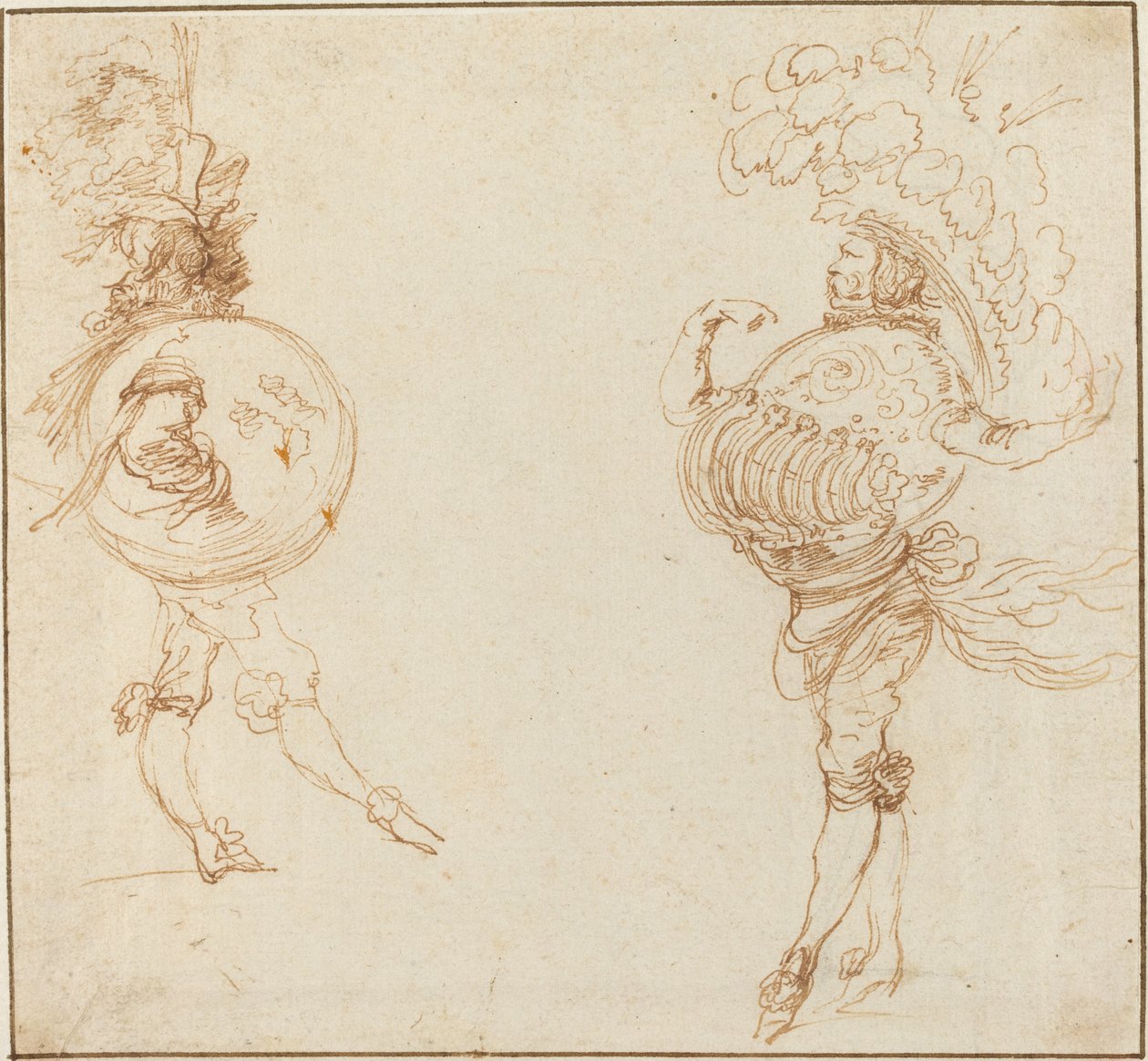 To mænd i maskeradekostumer: Jorden og en paradehjelm, ca. 1645. af Stefano della Bella