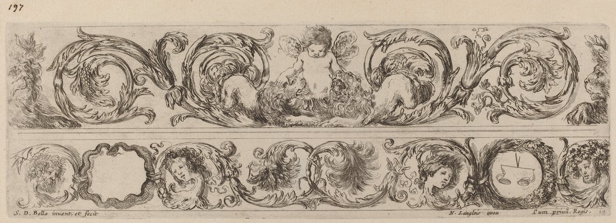 To Ornamental Bands med Amor og Heads of the Four Seasons, sandsynligvis 1648. af Stefano della Bella
