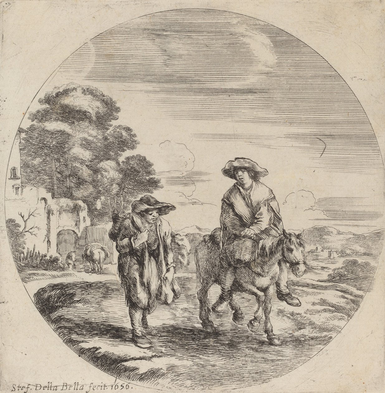 To bønder, der rejser i et landskab, 1656. af Stefano della Bella