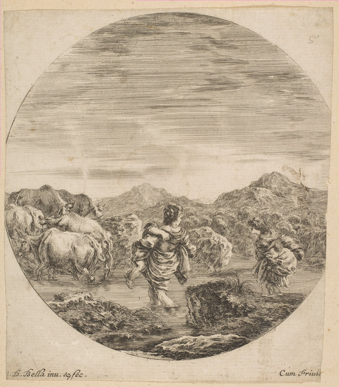 To kvinder krydser en strøm, ca. 1646. af Stefano della Bella