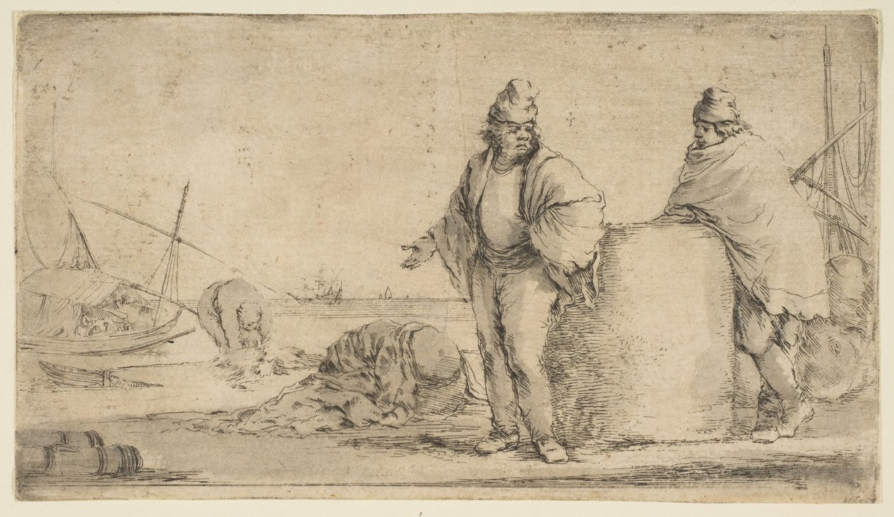 To sømænd med en balle varer, ca. 1662. af Stefano della Bella