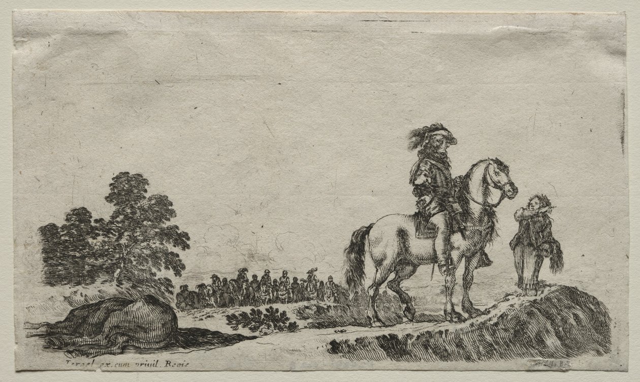 Forskellige figurer og landskaber: A Lost Horseman Inquiring the Way, 1649. af Stefano della Bella