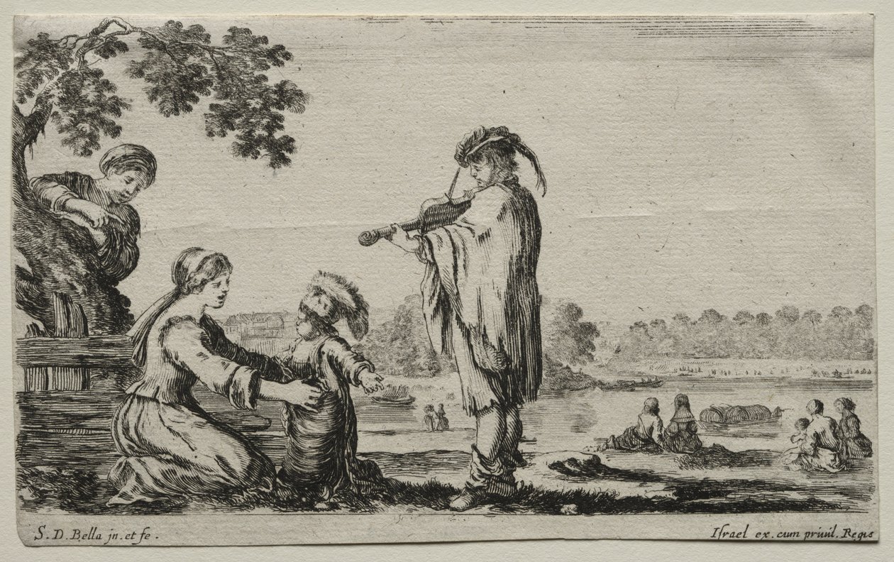Forskellige figurer og landskaber: En violinspiller, 1649. af Stefano della Bella