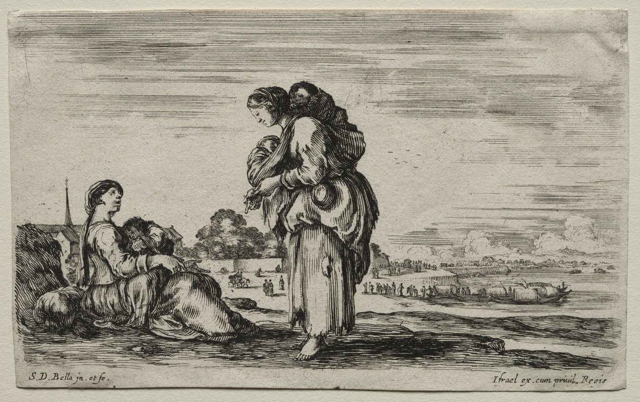 Forskellige figurer og landskaber: To mødre, der chatter sammen, 1649. af Stefano della Bella
