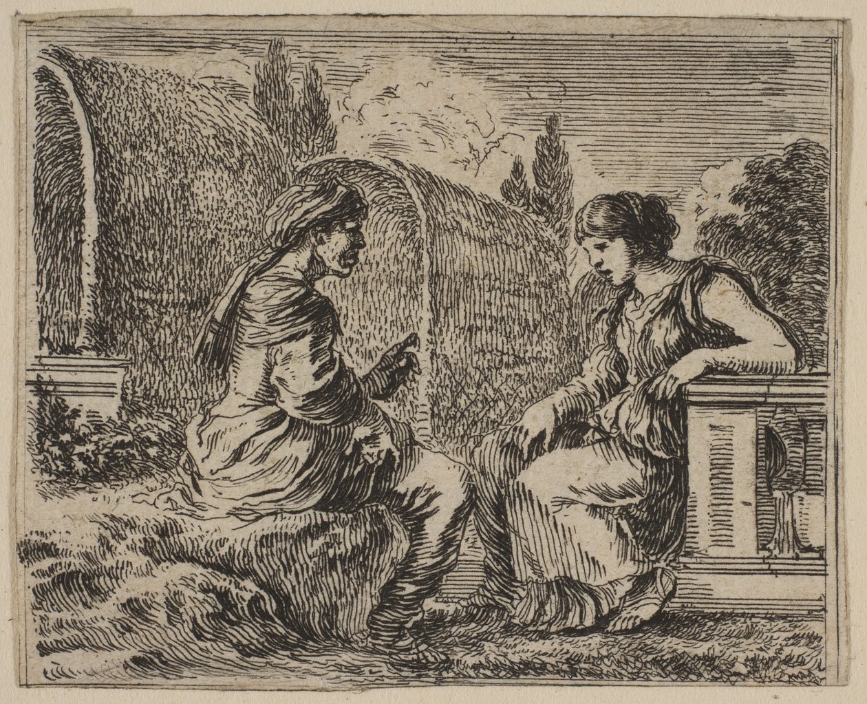 Vertumnus og Pomona, fra Game of Mythology Jeu de la Mythologie, 1644. af Stefano della Bella