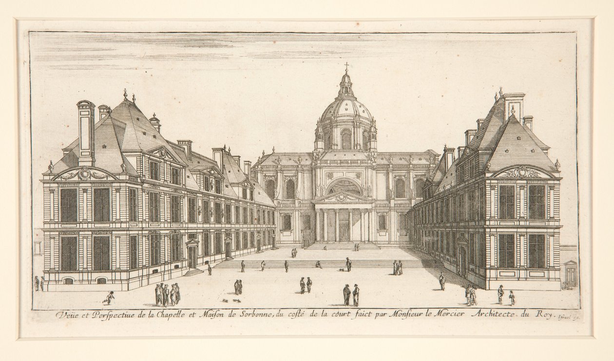 Udsigt og perspektiv fra kapellet og Sorbonne-huset af Stefano della Bella