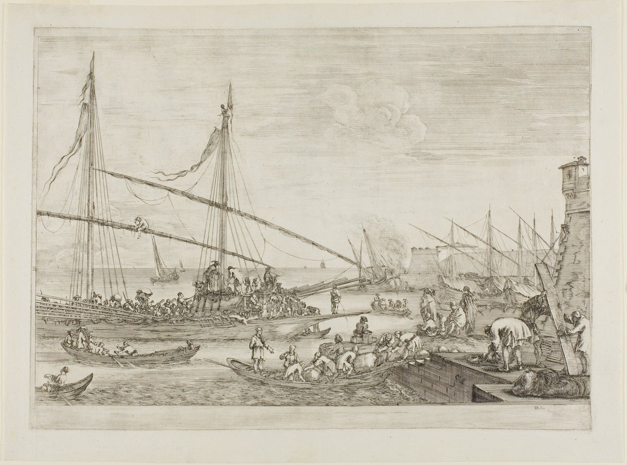 Udsigt over fæstningsværker, fra udsigt over havnen i Livorno af Stefano della Bella