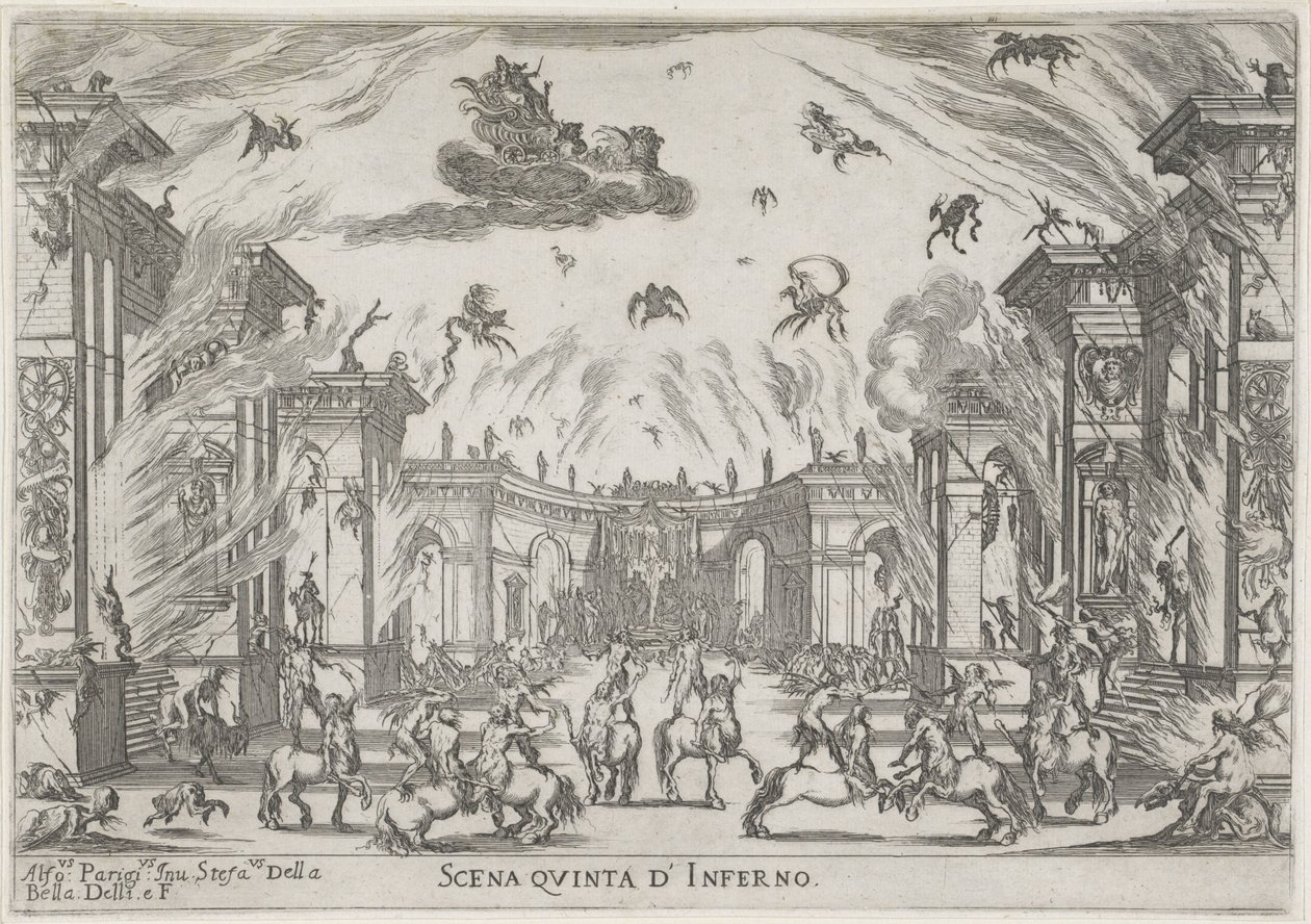 Vijfde scene: de hel Femte scene af helvede (titel på objekt) Liberetto ter ere van de bruiloft van Ferdinando II de