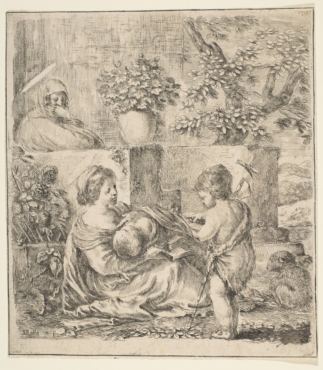 Jomfru og barn med St. Johannes Døberen og St. Elizabeth, ca. 1641. af Stefano della Bella