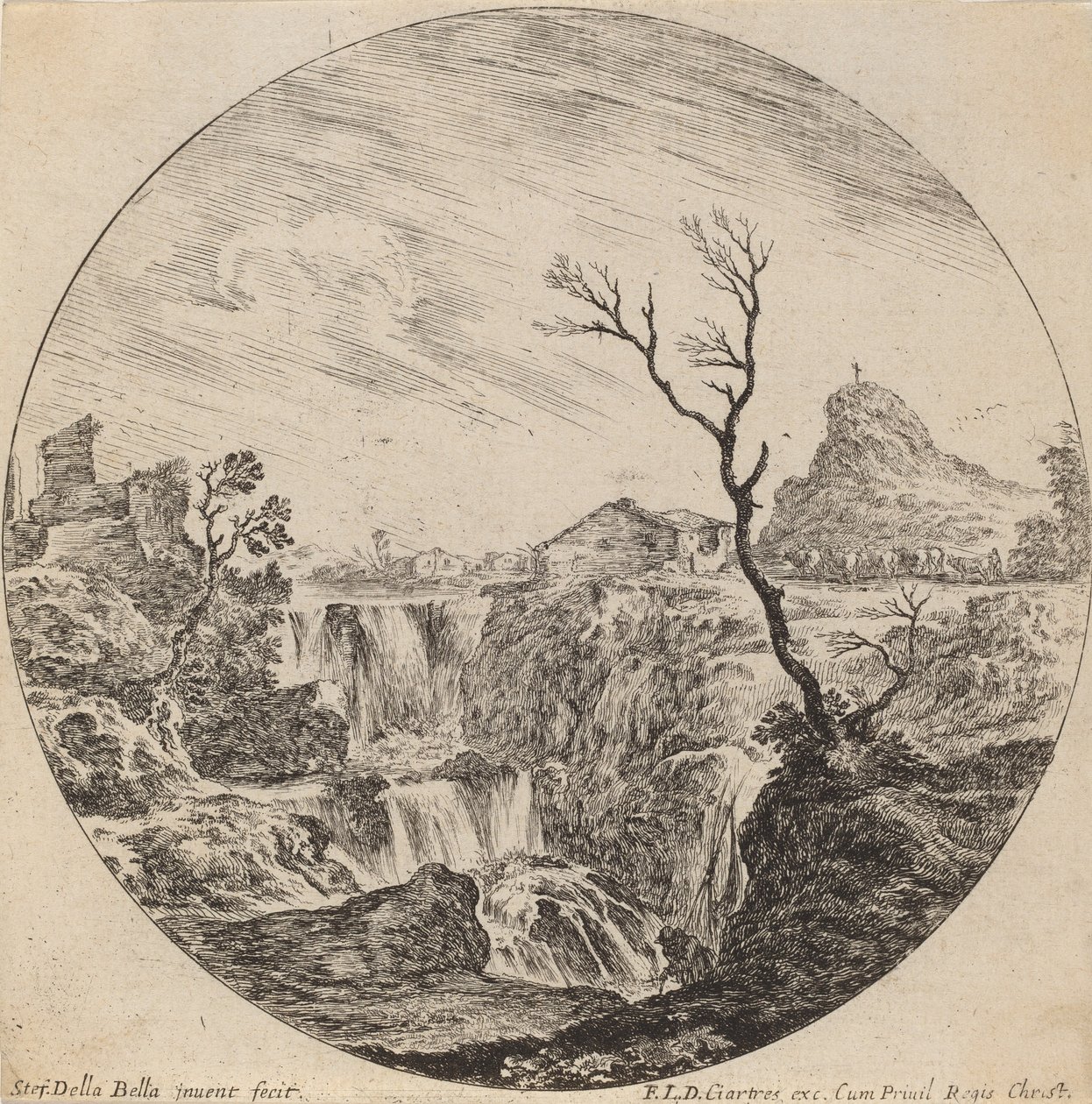Vandfald med tre lag, 1646. af Stefano della Bella