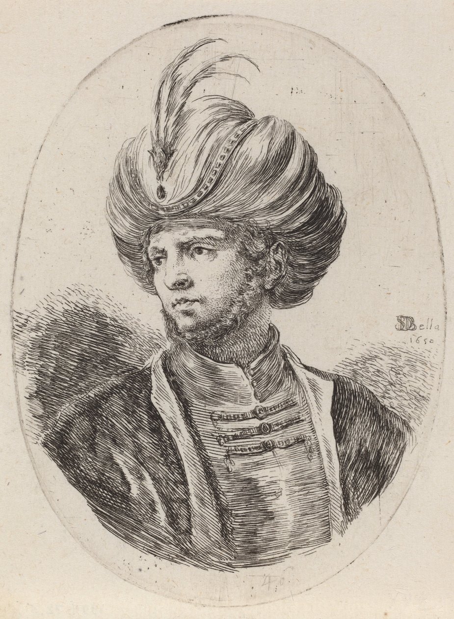 Ung maur med let skæg og fjerklædt turban, vendt mod venstre, 1650. af Stefano della Bella