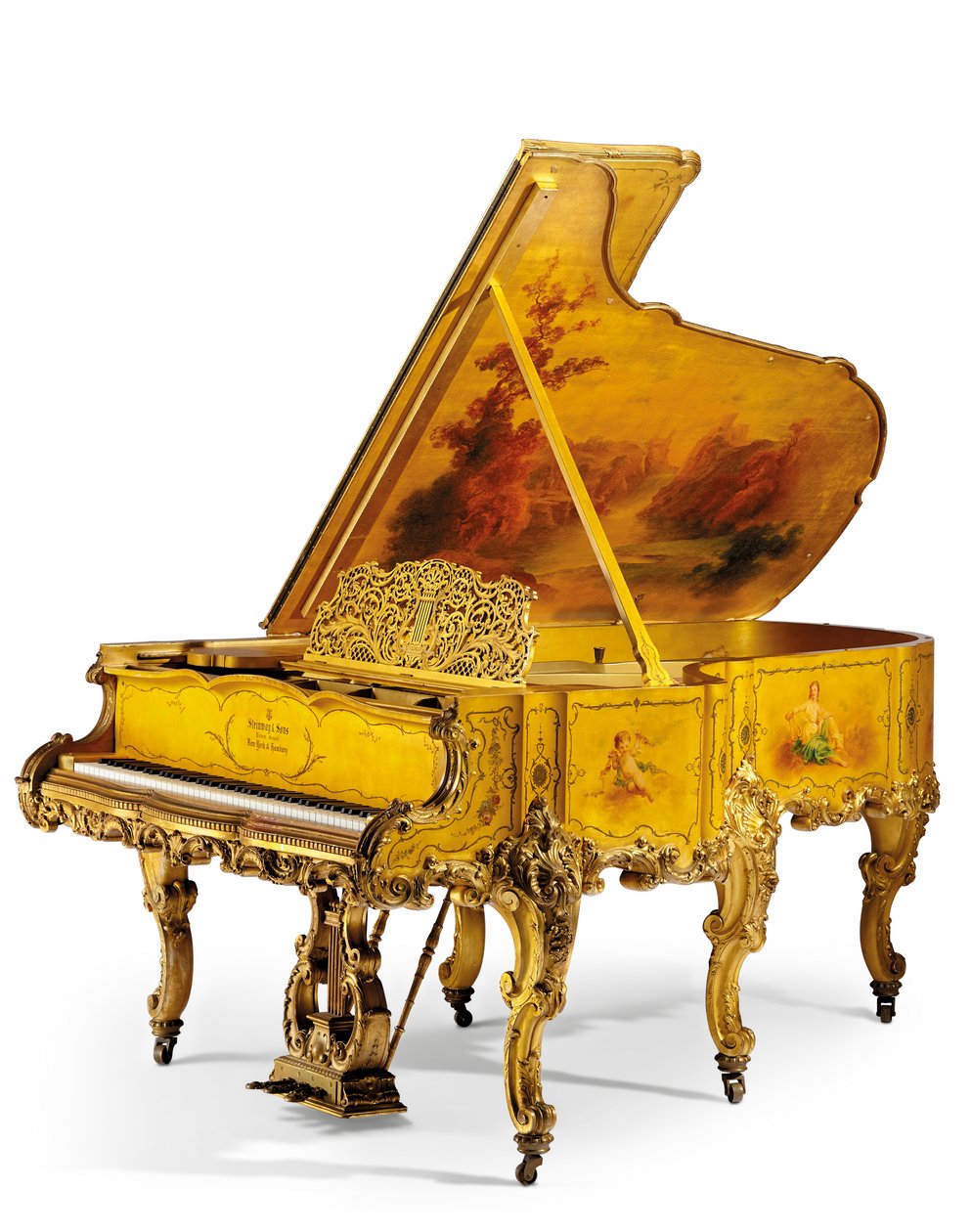 Et fint forgyldt træ og Vernis Martin flygel, ca. 1898 (forgyldt træ og vernis) af Steinway and Sons