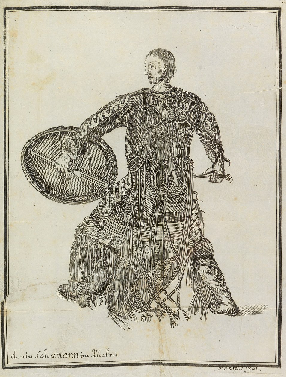 En shaman. Fra Beskrivelse af landet Kamchatka, ca. 1750. af Steller
