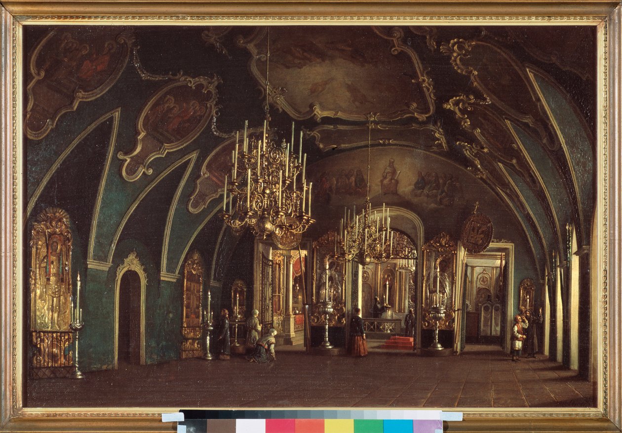 I kirken St. Alexius af Chudov-klosteret i Kreml i Moskva - Maleri af Stepan Mikhailovich Shukhvostov (1821-1908), olie på lærred af Stepan Mikhailovich Shukhvostov