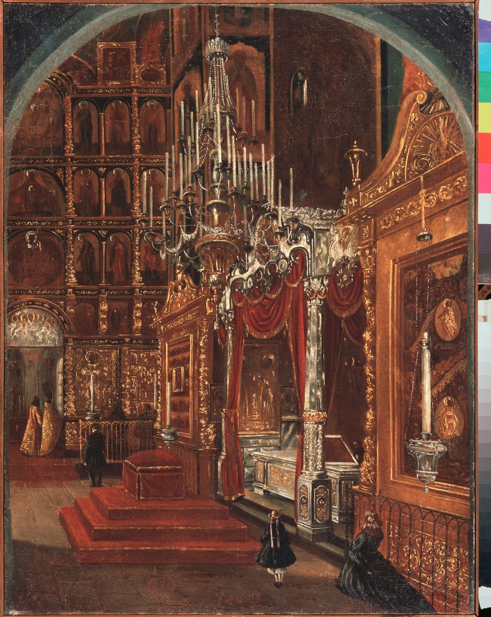 Det indre af Assumption Cathedral i Yaroslavl (Rusland) - Interiør i Assumption Cathedral i Yaroslavl - Maleri af Stepan Mikhailovich Shukhvostov (1821-1908), olie på lærred af Stepan Mikhailovich Shukhvostov