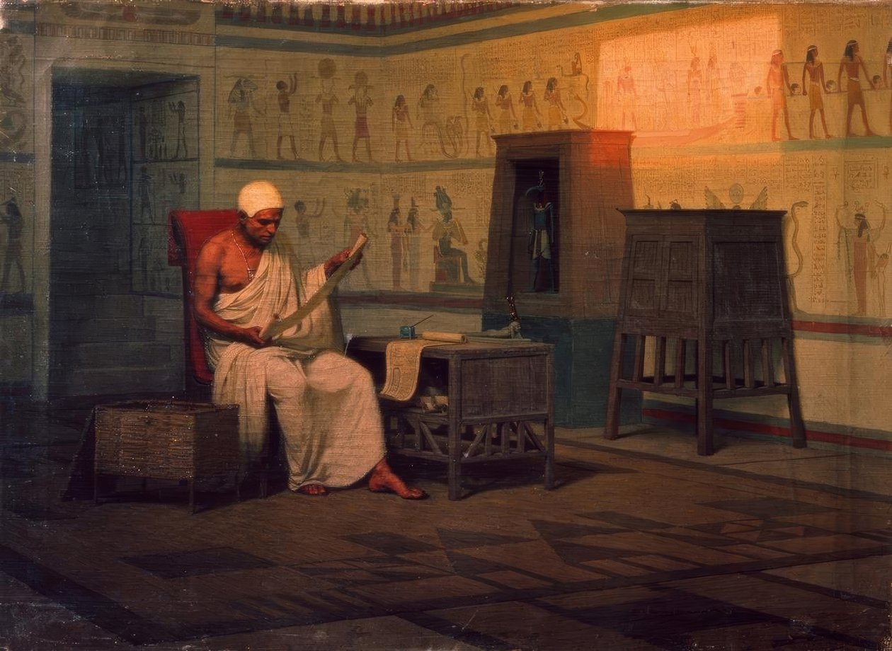 Egyptisk præst læser en papyrus af Stepan Wladislawowitsch Bakalowitsch
