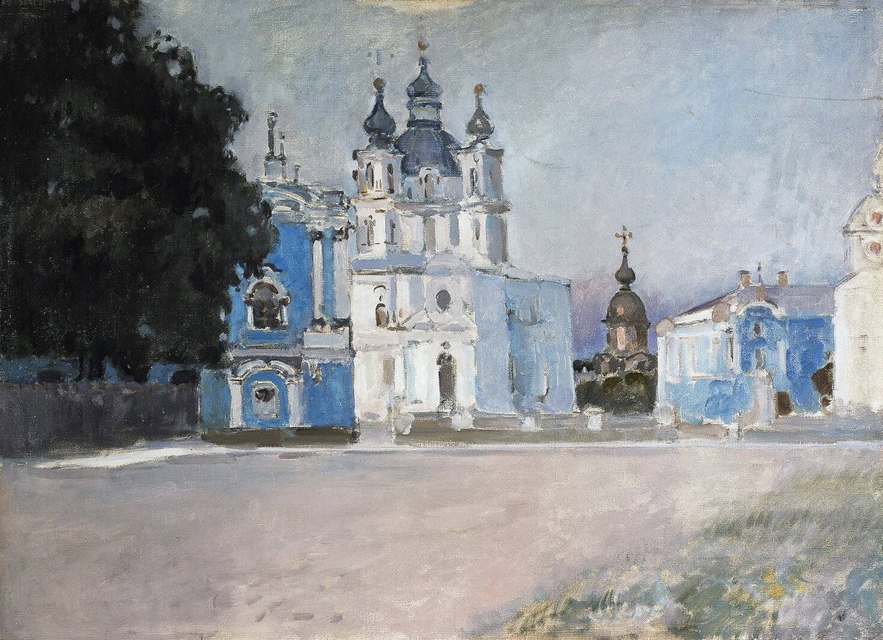 Le couvent Smolny a Sankt Petersborg (Smolnyklosteret i Sankt Petersborg) - Maleri af Stepan Petrovich Yaremich (1869-1938/1939) - Olie på lærred, begyndelsen af ​​det 20. århundrede, russisk kunst, begyndelsen af ​​det 20. århundrede - Statens Eremitage,  af Stepan Yaremich