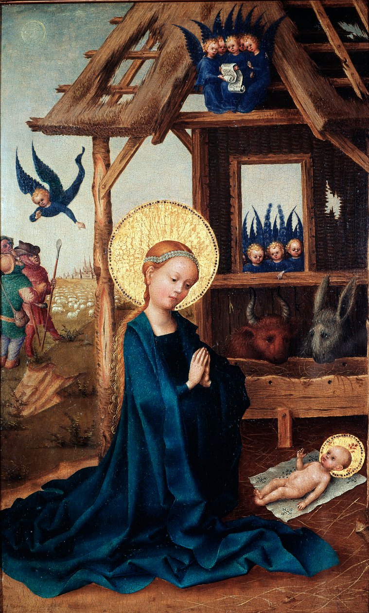 Tilbedelse af barnet Maleri af Stephan Lochner (ca. 1410-1451) Alte Pinakothek fra det 15. århundrede, München af Stephan Lochner
