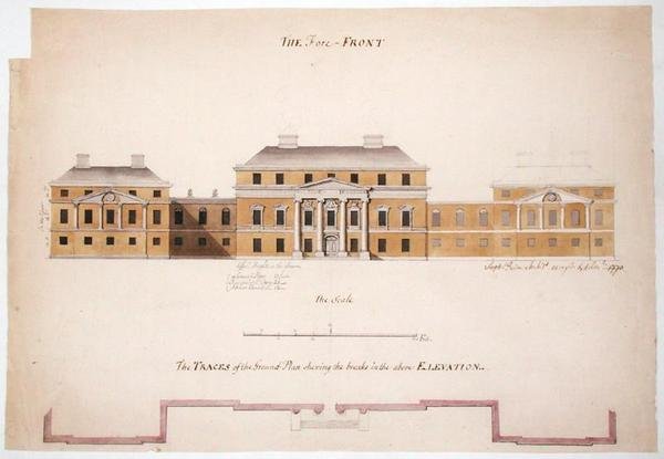 Grundplan og opstalt til en villa, 1763 (grafit, pen og blæk og vask på papir) af Stephen Riou