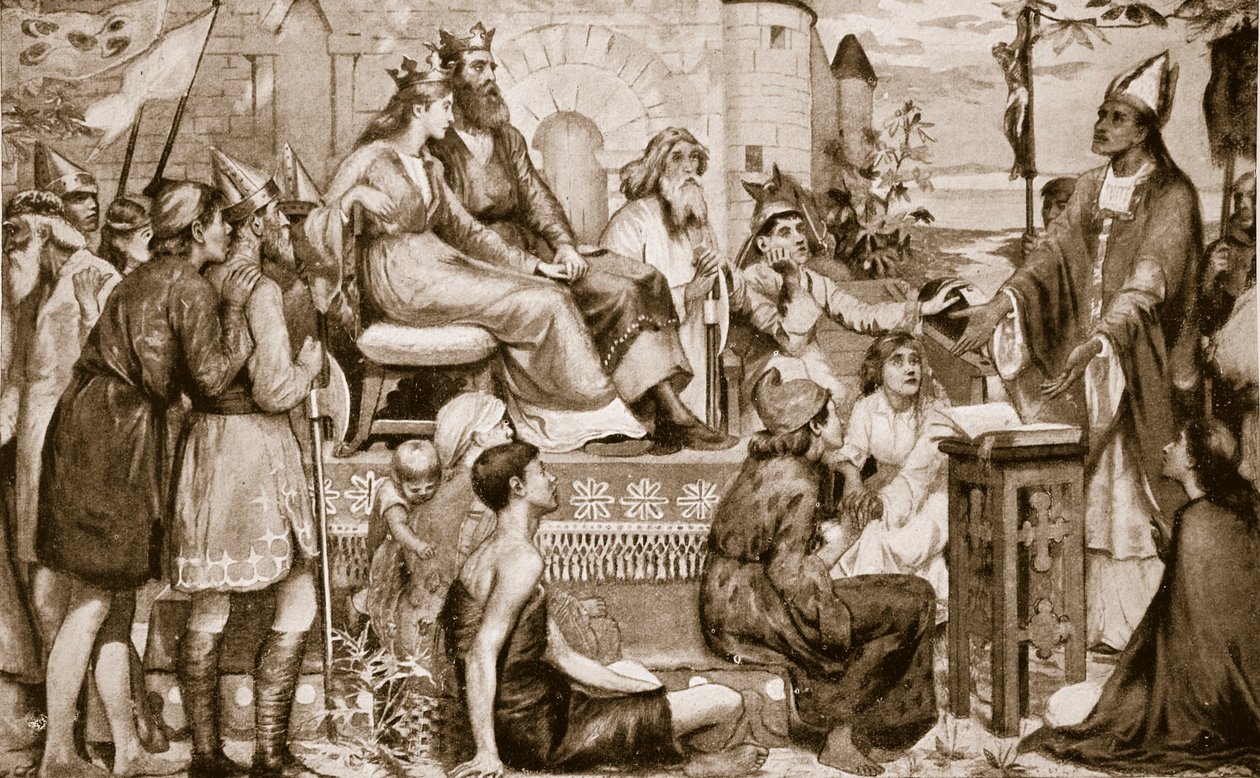 St. Augustine prædiker for sakserne, 597, illustration fra 