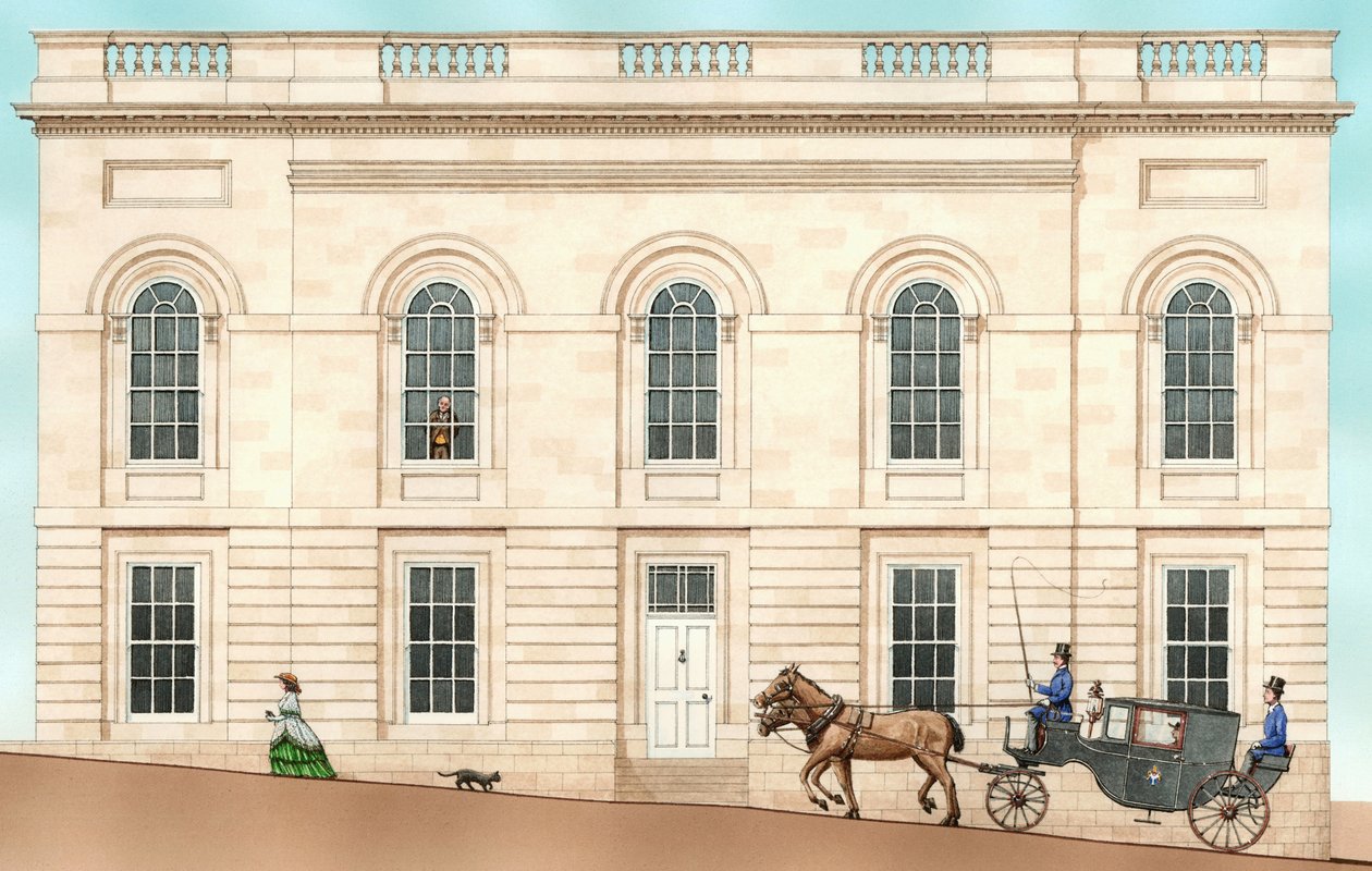 Armagh Robinson Library, Armagh, N. Ireland: eksteriør i 1852, 2001 (blæk og akvarel) af Stephen Conlin