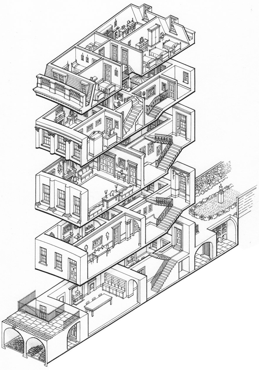 Georgian House Cutaway, ca. 1760-1790 (tegnet 2003) (blæk) af Stephen Conlin
