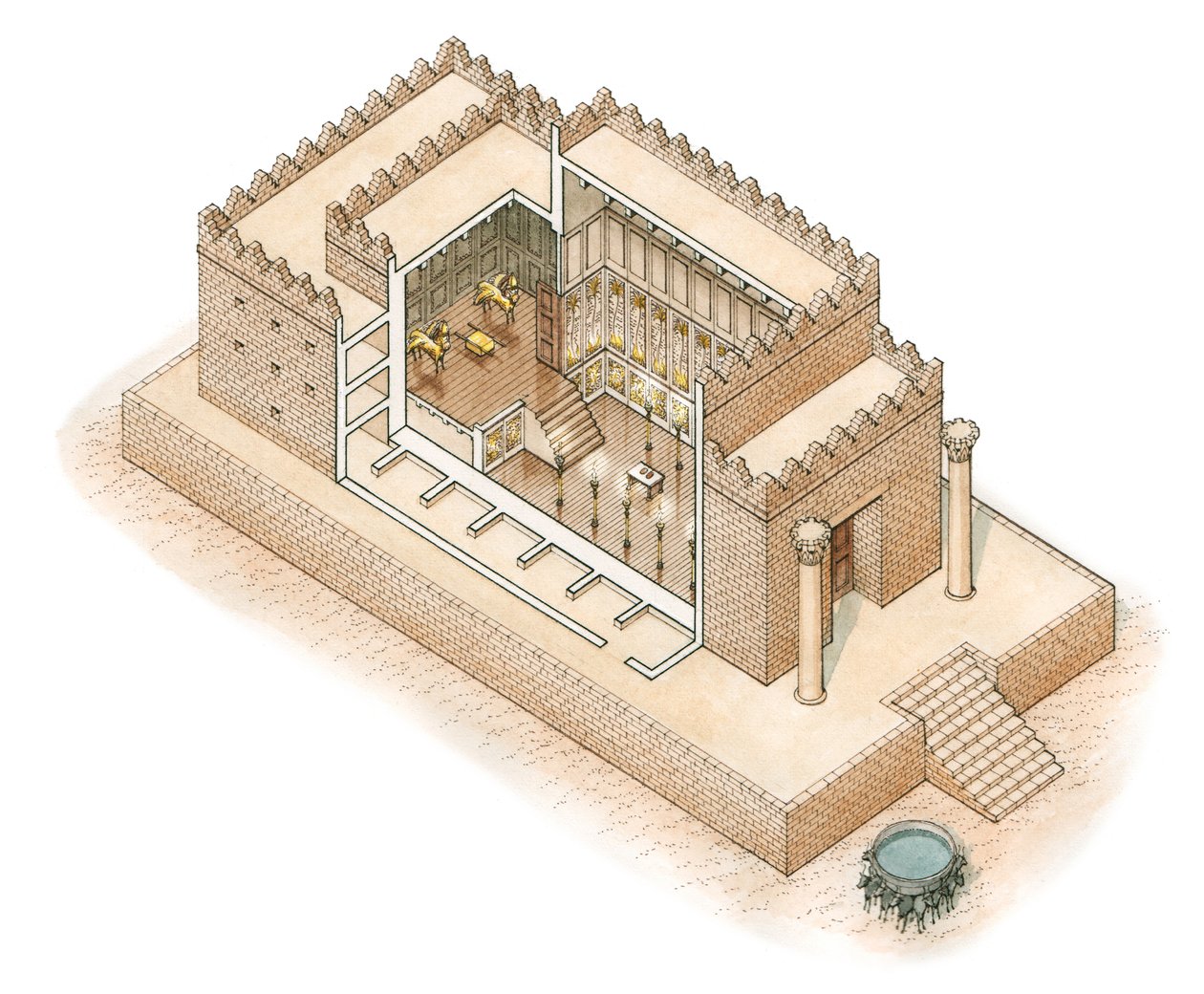 Salomons tempel, Jerusalem, ca. 900-587 (blæk og akvarel) af Stephen Conlin