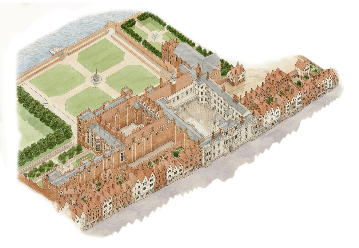 Somerset House, London, ca. 1609-1630 (blæk og akvarel) af Stephen Conlin