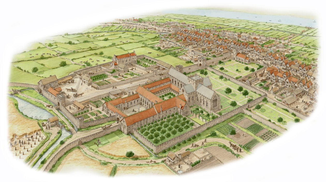 The Abbey of St Thomas, Dublin, ca. 1475-1525 (blæk og akvarel) af Stephen Conlin