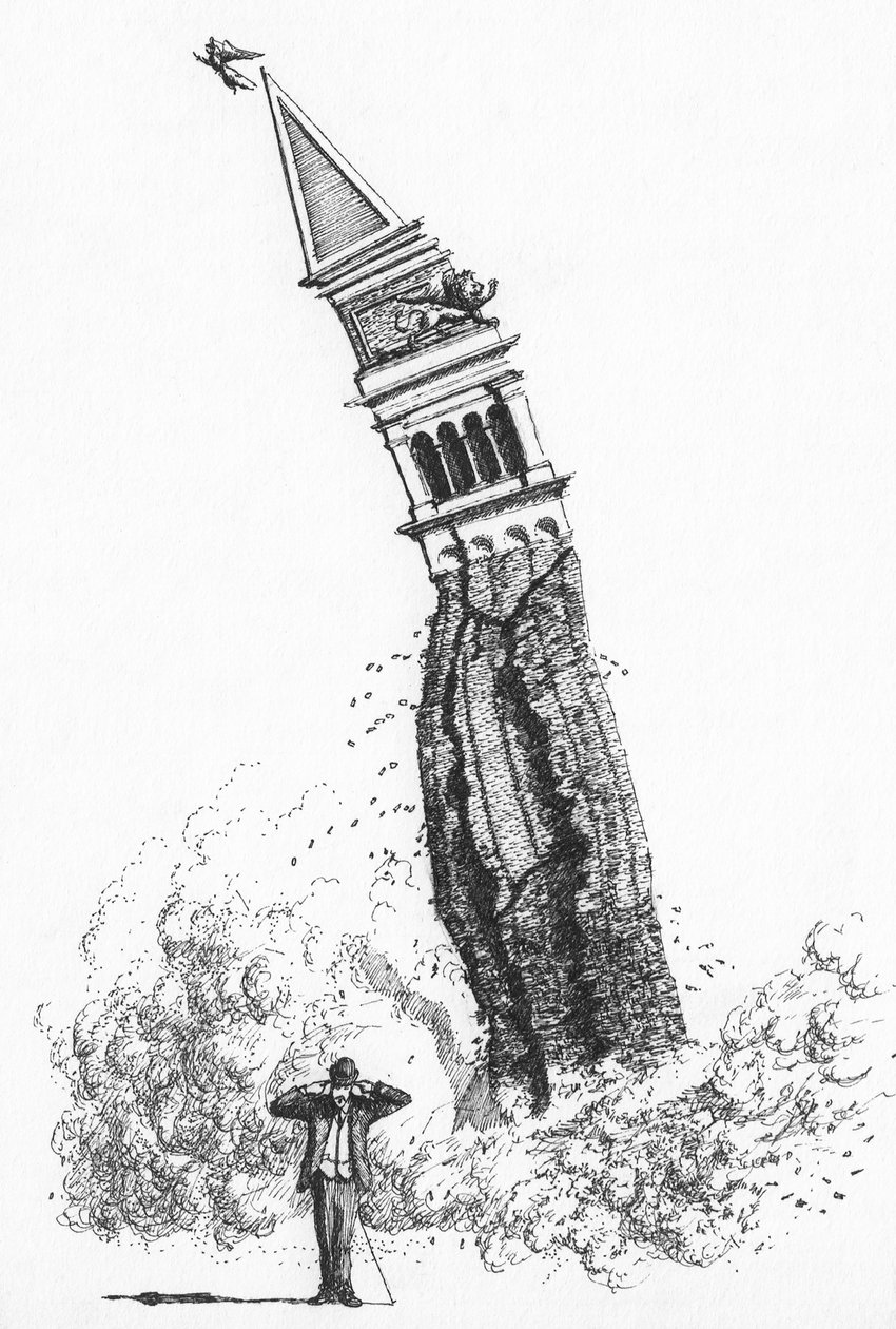 Sammenbruddet af campanilen på Markuspladsen i Venedig i 1902 af Stephen Conlin