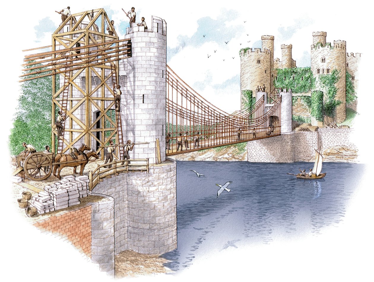 Opførelsen af Conwy Bridge, County Borough of Conwy af Stephen Conlin