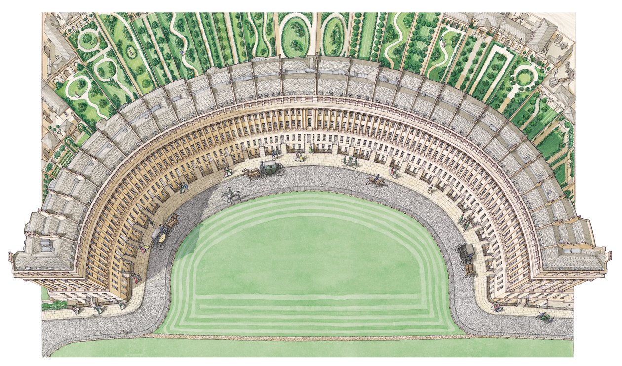 The Royal Crescent, Bath, ca. 1780-1800 (blæk og akvarel) af Stephen Conlin