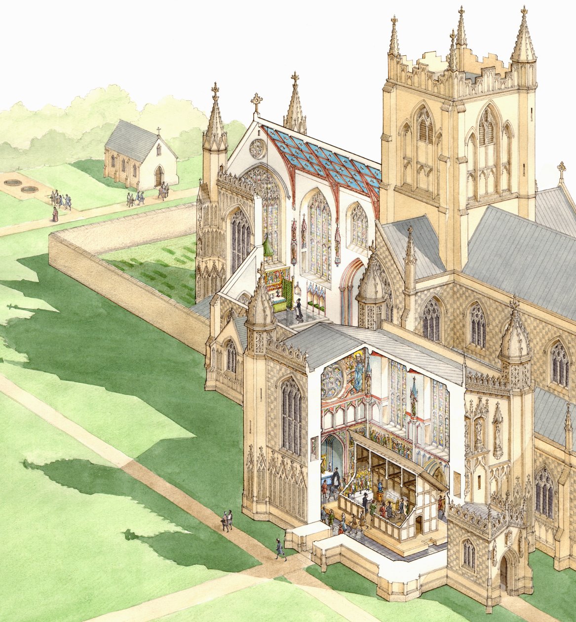 Walsingham Priory, Norfolk, ca. 1500-1535 (blæk og akvarel på papir) af Stephen Conlin