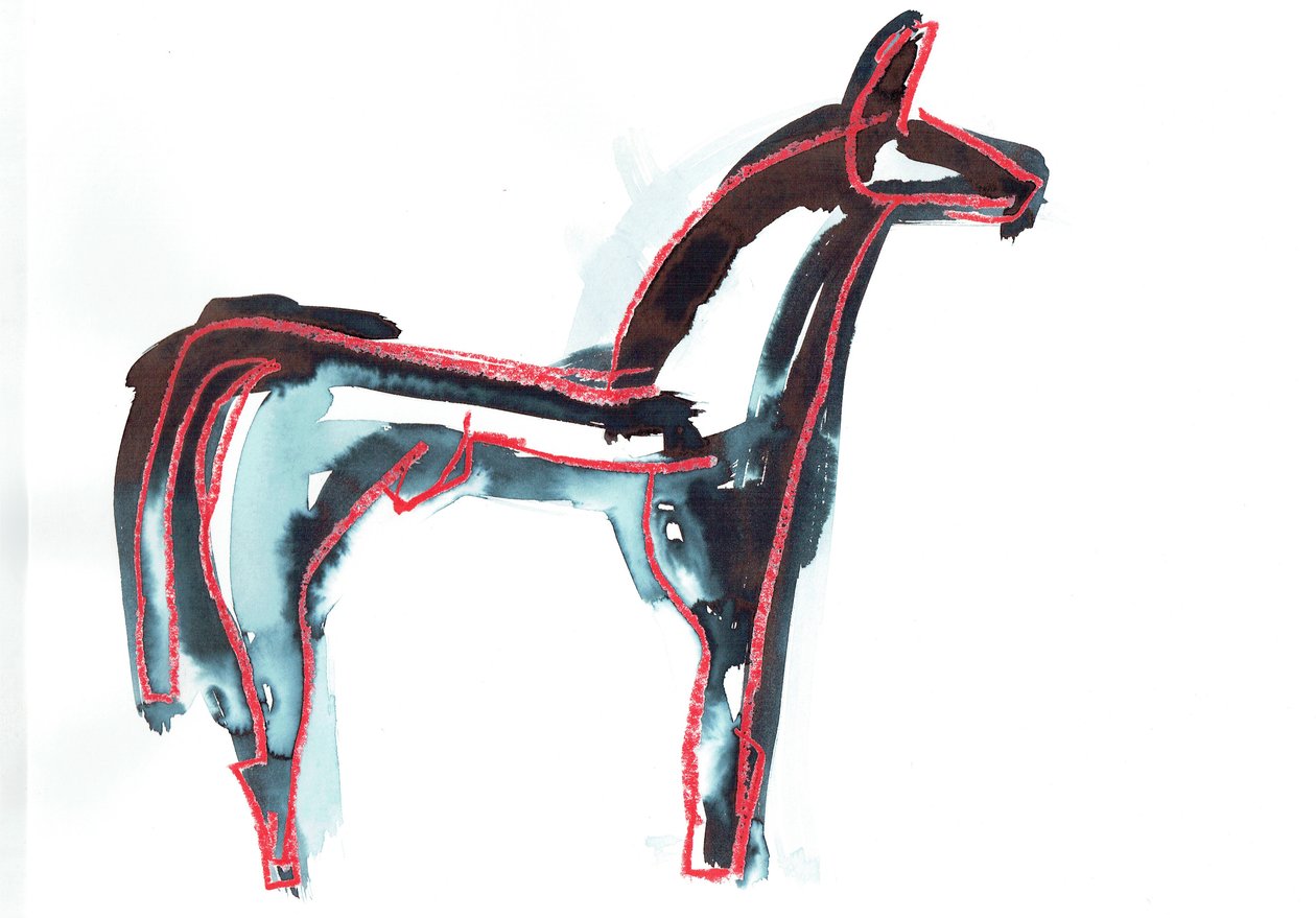 Horse III, 2016 (oliepastel og tekstilfarve på papir) af Stephen Dow