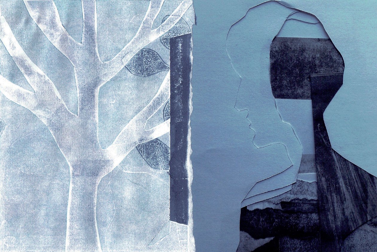 La Foret V, 2017 (monoprint og collage) af Stephen Dow