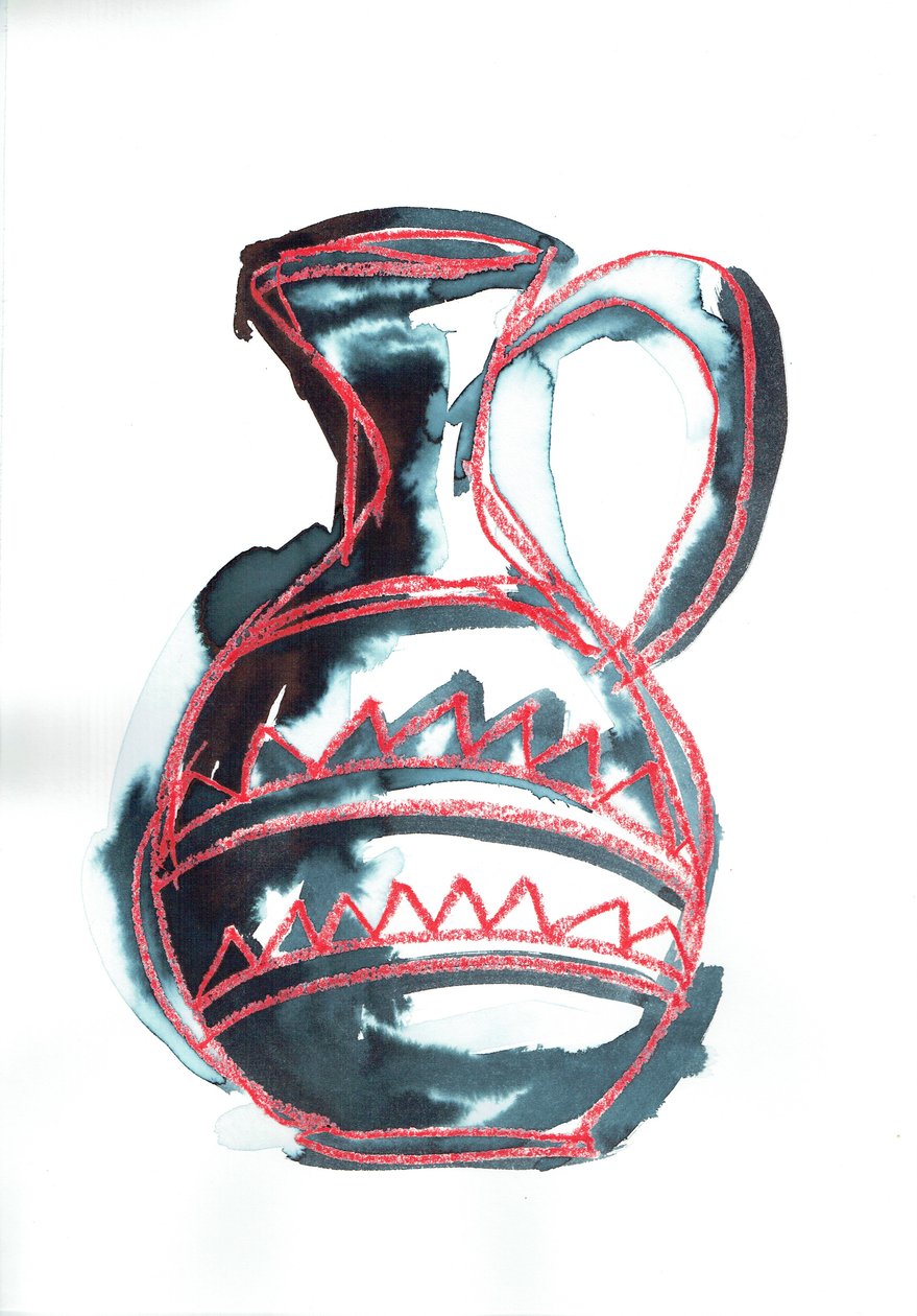 Vessel V, 2016 (oliepastel og tekstilfarve på papir) af Stephen Dow