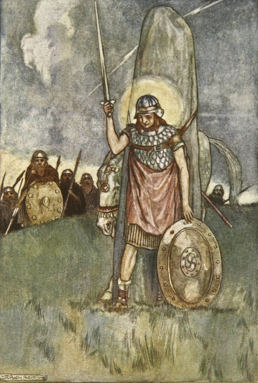 Cuchulain kommer endelig til sin død, illustration fra 