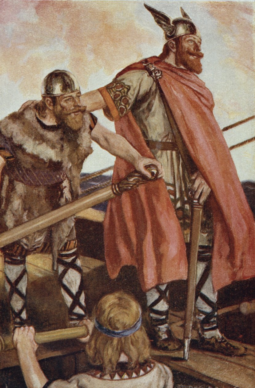 Erik den Røde (950-1003/04) sætter sejl til Grønland, illustration fra 