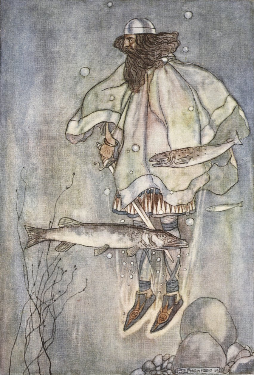 Fergus går ned i søen, illustration fra 