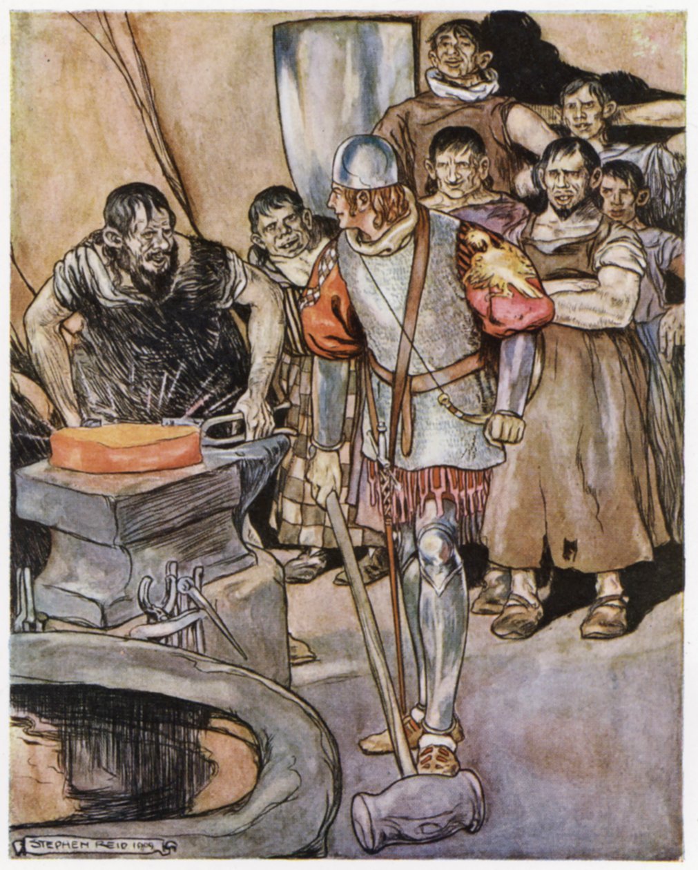Illustration til Siegfried the Dragon-Slayer (farve litho) af Stephen Reid