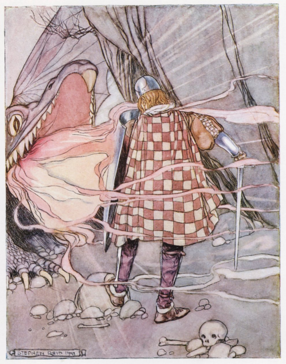 Illustration til Siegfried the Dragon-Slayer (farve litho) af Stephen Reid