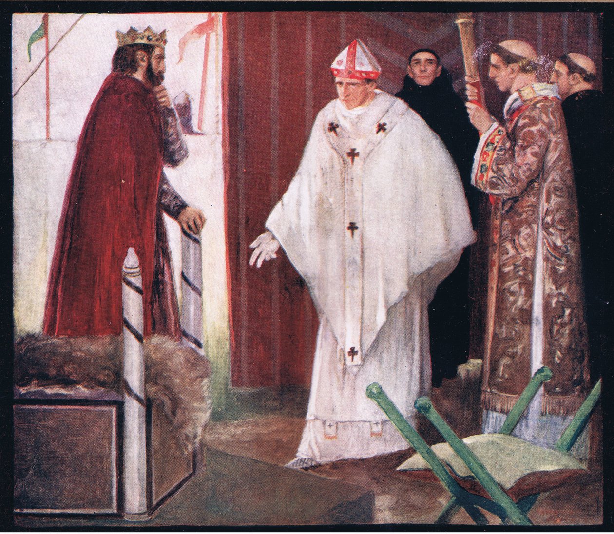 Langtons interview med King John (farve litho) af Stephen Reid