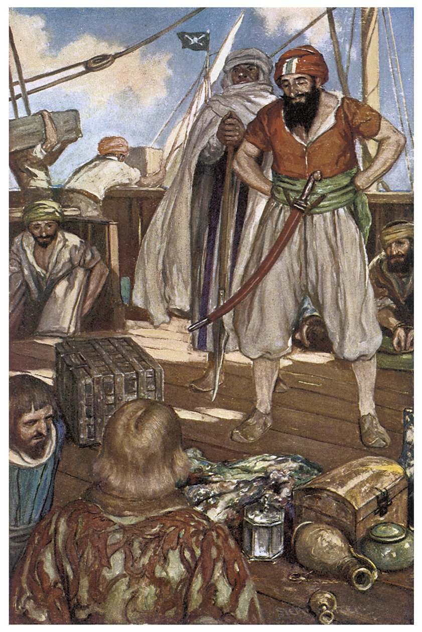Repræsentation af Barbaresque Pirates i Middelhavet hav i Henry Gilberts "The Boy